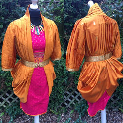 Pink tunic with lace-up sides and matching pleated 'jacket' from art silk